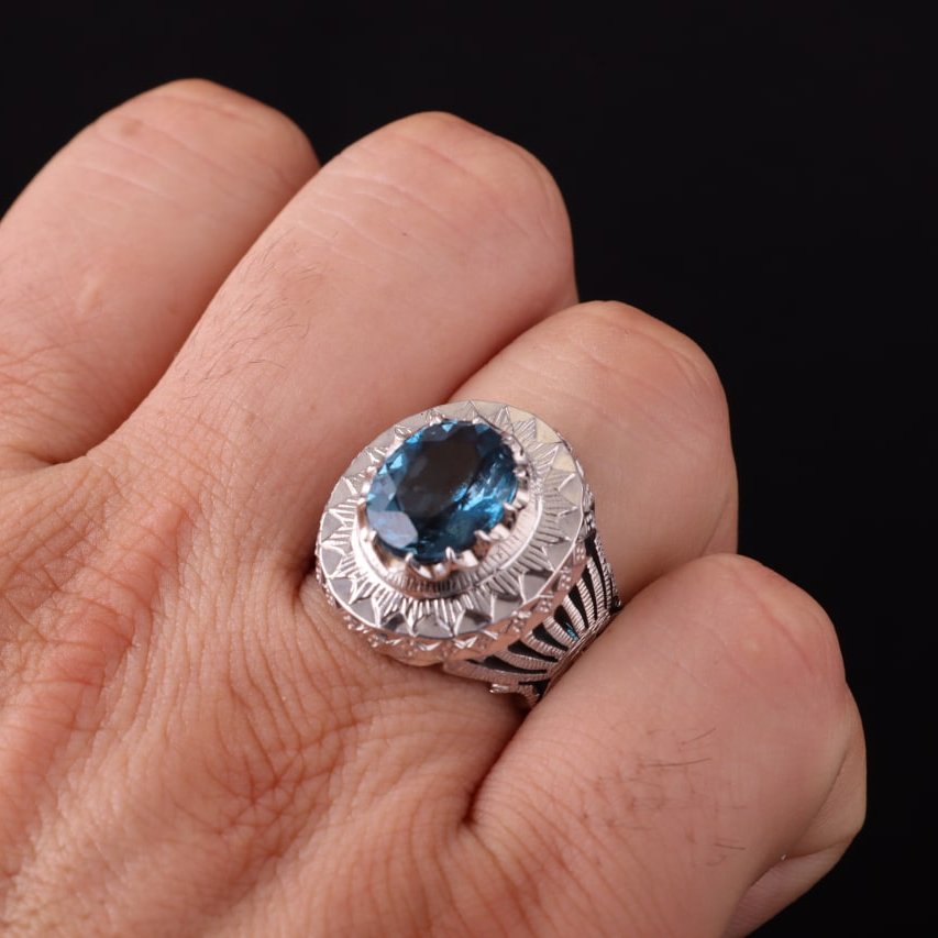 انگشتر مردانه توپاز لندن دستساز اصل ( انگشتر نقره مردانه )