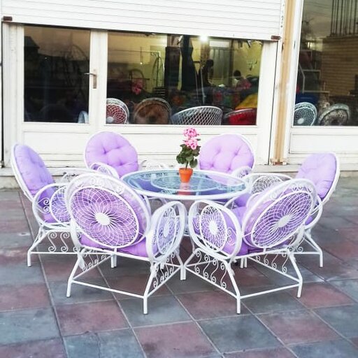 میز و صندلی باغی ویلایی کافه و رستوران بیضی 11 کیلو،رنگ کوره ای الکترو استاتیک بیش از 20رنگ تشک