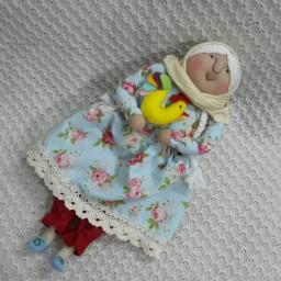عروسک مادربزرگ با خروس کاکل زری ننه دست دوز سنتی هدیه پارچه گل گلی تزیینی دخترانه زنانه دکوری ارزان نوروز اجیل هفت سین 