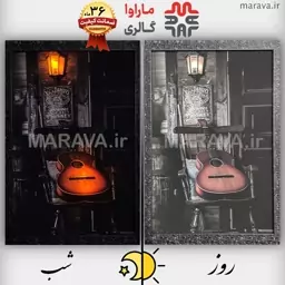 تابلو چراغدار گیتار  . بکلایت . خرید عمده و خرده سایز 50 در 75 . شب خواب