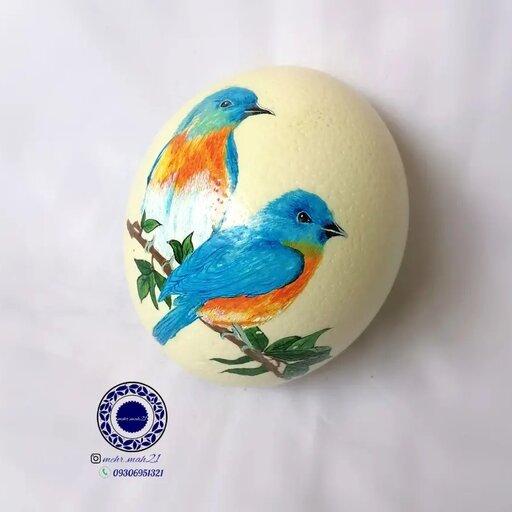 تخم شترمرغ با طرح 2پرنده آبی مناسب دکوری خاص