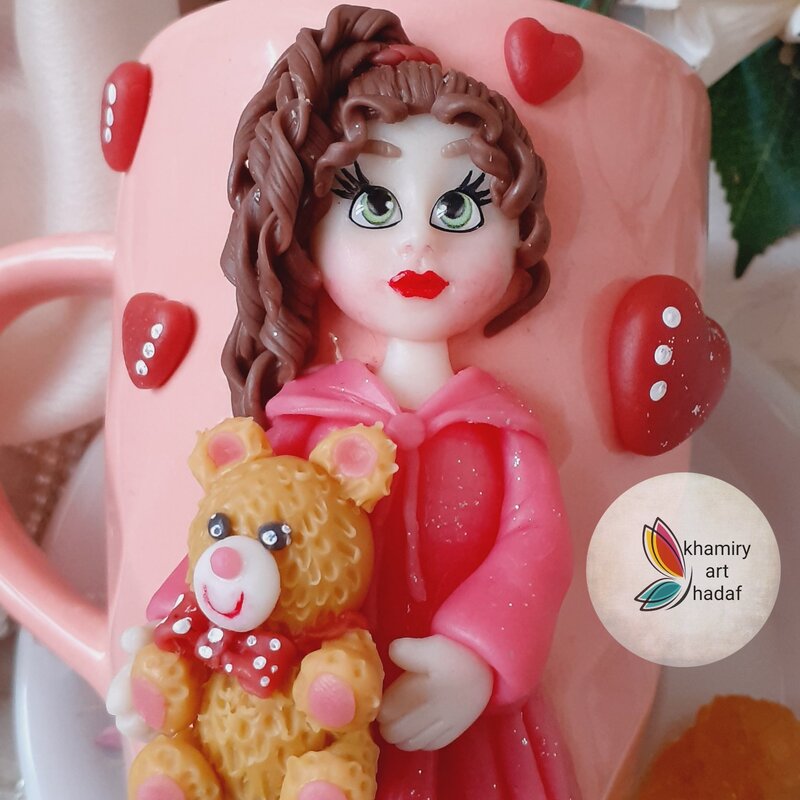 ماگ عروسکی خمیری دختر بهار  کاملا دستساز