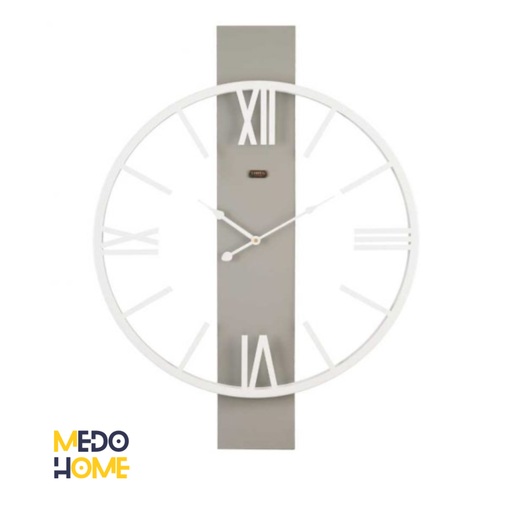 ساعت دیواری چوب و فلز مدل VINELAND رنگ سفید و طوسی