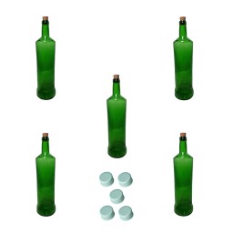 بطری 5 عددی سبز یشمی به همراه 5 در چوب پنبه و 5 در پلاستیکی