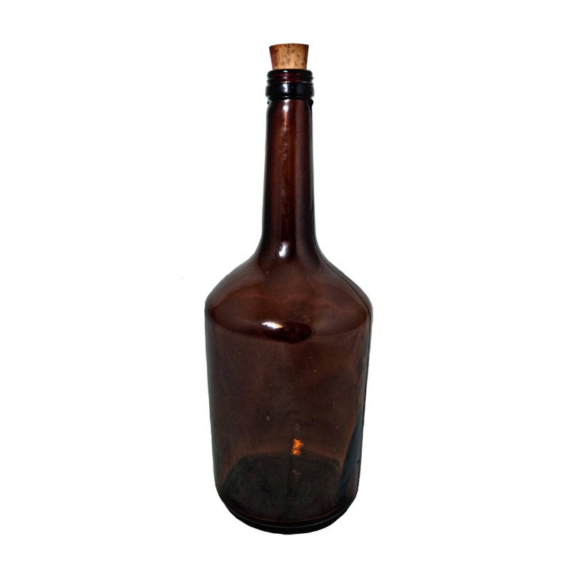بطری رویال 1 لیتری قهوه ای تیره درب پلاستیک و درب چوب پنبه