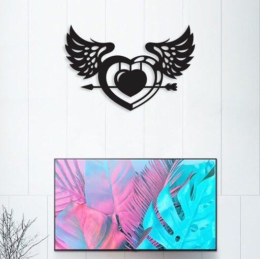 تابلو چوبی طرح قلب پرنده( طرح 1 )(دارای رنگ بندی)ابعاد39در 26