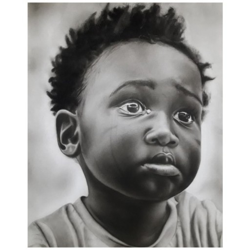نقاشی چهره سیاه قلم سبک هایپر رئال کودک آفریقا