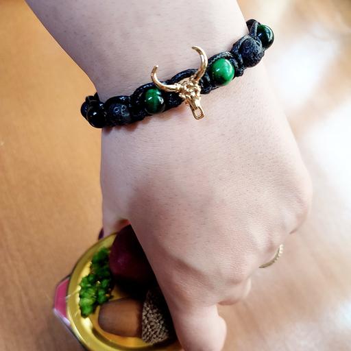دستبند سنگ چشم ببر سبز و بوفالو سواروسکی