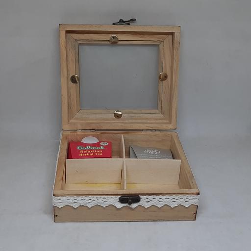 جعبه چوبی چای کیسه ای و تنقلات چهار خانه