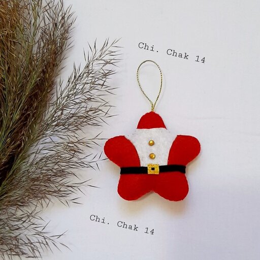 آویز نمدی کریسمس ستاره پنج تایی(بابانوئل، درخت کاج، گوزن، بیسکویت، لباس بابانوئل) چیچک 14 