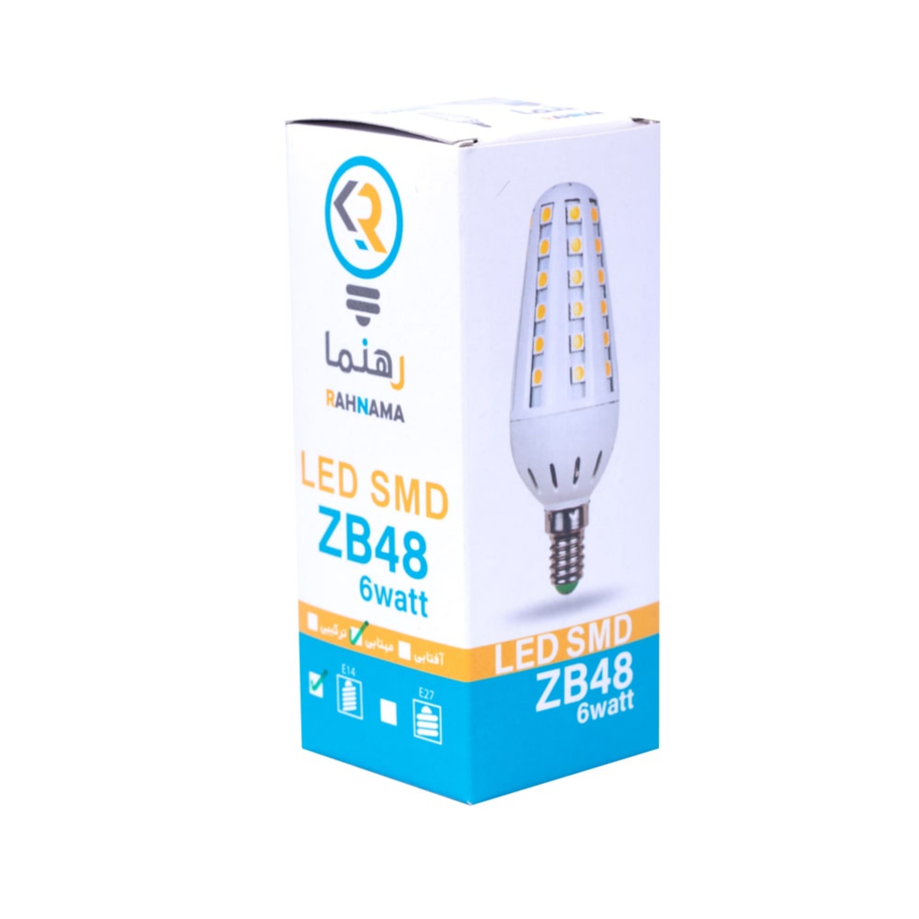 لامپ شمعی بلالی پرنور، وات 6 ، LED SMD ،مدل ZB48،پایه E27 ،مارک رهنما، ضمانت سه سال