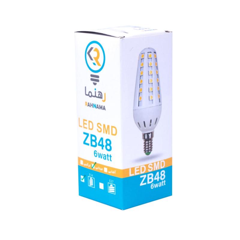 لامپ شمعی لوستری بلالی پرنور، LEDSMD، وات 6 ،مدل ZB48،پایه E27 ،مارک رهنما، ضمانت سه سال