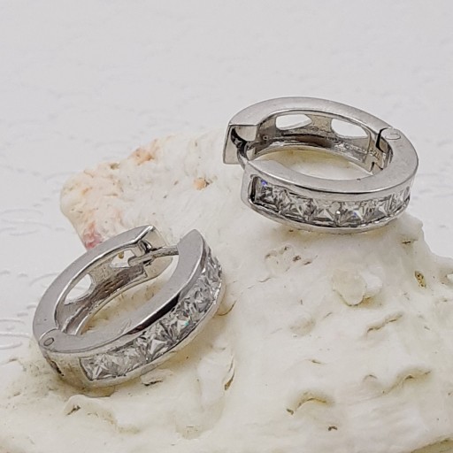 گوشواره حلقه ای نقره جواهر با آبکاری طلا سفید'