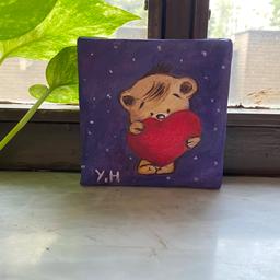 تابلو نقاشی خرس قلب به دست مناسب برای اتاق نوزاد کودک و حتی هدیه به بزرگسال 