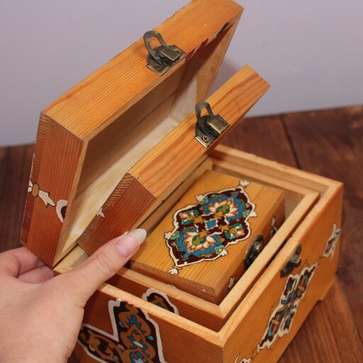جعبه جواهرات چوبی سه تیکه،دست ساز