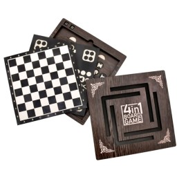 چهار بازی خاطره انگیز و جذاب تخته ای لیزری چوبی شامل منچ - مارپله -دوز و شطرنج  