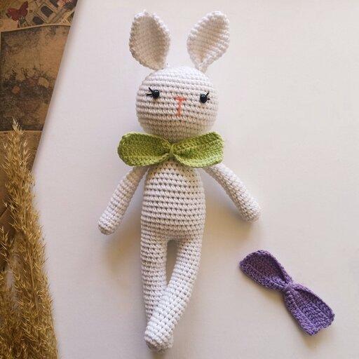 عروسک بافتنی مدل خرگوش پسر..قد 32سانت.. اسباب بازی..پسرونه.. دستبافت