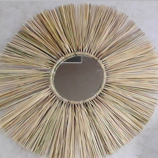 آینه حصیری طرح بوهو خورشیدی با برگ نخل خرما
