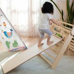 سرسره چوبی کوچک- نردبان مثلثی پیکلر و سرسره و سنگ نوردی مناسب اتاق کودک