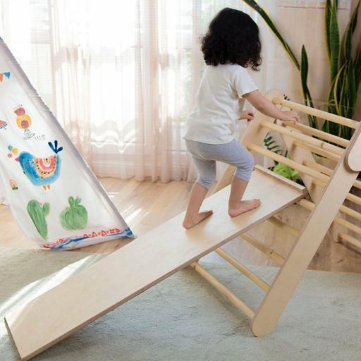 سرسره چوبی بزرگ- نردبان مثلثی پیکلر و سرسره و سنگ نوردی مناسب اتاق کودک