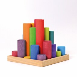 بازی چوبی چیدنی ستون استوانه 26 عددی رنگی با جعبه چوبی