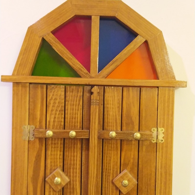 درب سنتی چوبی طرح درب چوبی  طلق رنگی و چوب طبیعی بدون آینه
