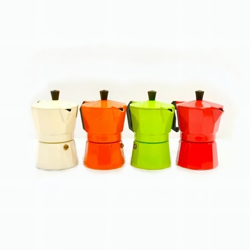 قهوه ساز روگازی مدل 3 کاپ طرح Moka put در رنگ های سبز قرمز سفید نارنجی