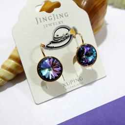 گوشواره برند ژوپینگ Xuping از جنس مس درجه یک و روکش طلا با کریستال سوارسکی Swarovski کاملا رنگ ثابت نگین آبی بنفش