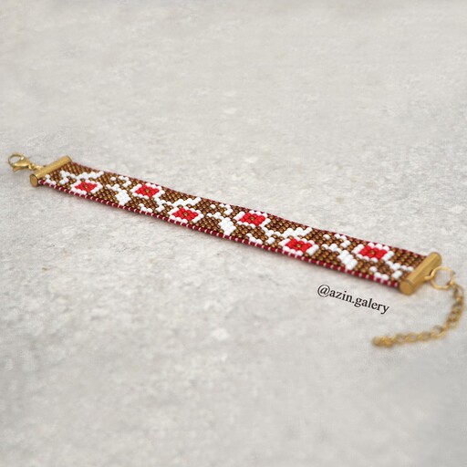 دستبند منجوق بافی دستباف طرح گل با منجوق اصل ژاپنی و قطعات فلزی صددرصد استیل و رنگ ثابت