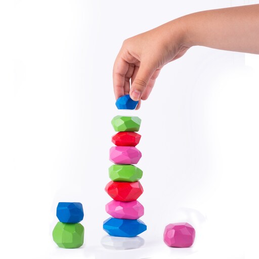 اسباب بازی چوبی مدل سنگ تعادلی رنگی مناسب برای تقویت دست ورزی