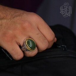 انگشتر نقره مردانه با سنگ یشم یمنی معدنی اصل