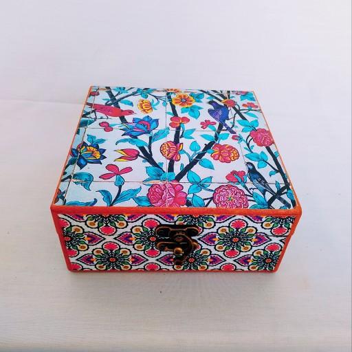 جعبه چوبی کادویی طرح گل و مرغ