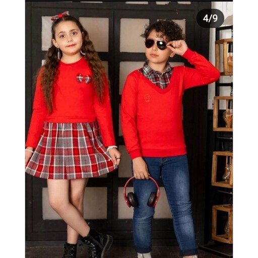 سارافون دخترانه در رنگ قرمز مناسب برای سن 2 الی 13 سال و مناسب برای ست خواهر برادری
