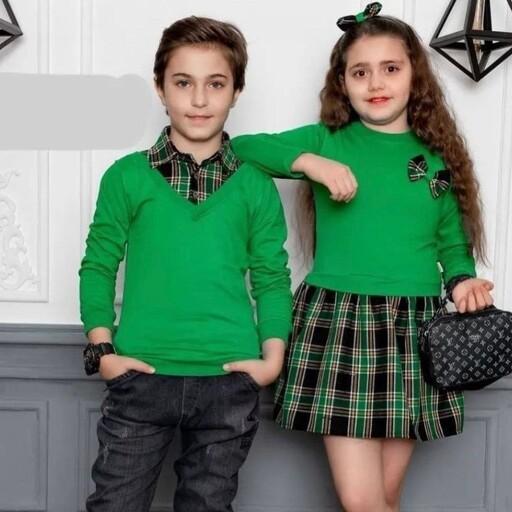 سارافون دخترانه در رنگ سبز مناسب برای سن 2 الی 13 سال و مناسب برای ست خواهر برادری