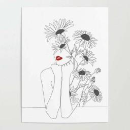 قاب  نقاشی مینیمال طرح دختر و گل های آفتابگردان