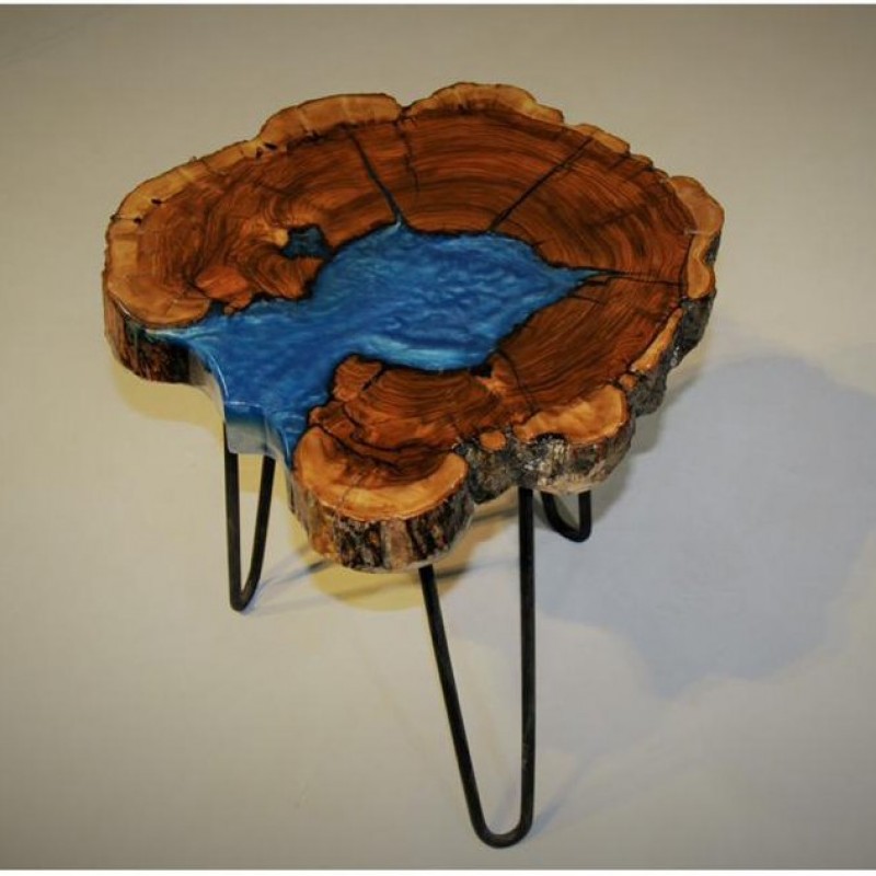 میز عسلی چوب زیتون ترکیب چوب و رزین با پایه سنجاقی