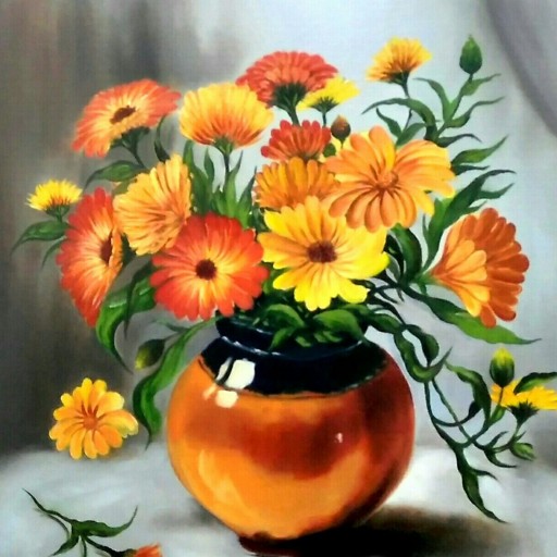 تابلو نقاشی رنگ روغن گلدان گل