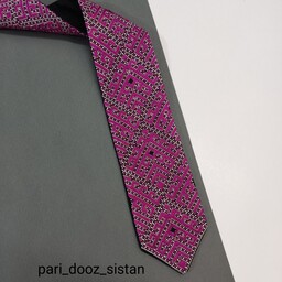 کراوات سوزن دوزی بلوچ کاملا دست دوز طرح  طاووس  شماره 12