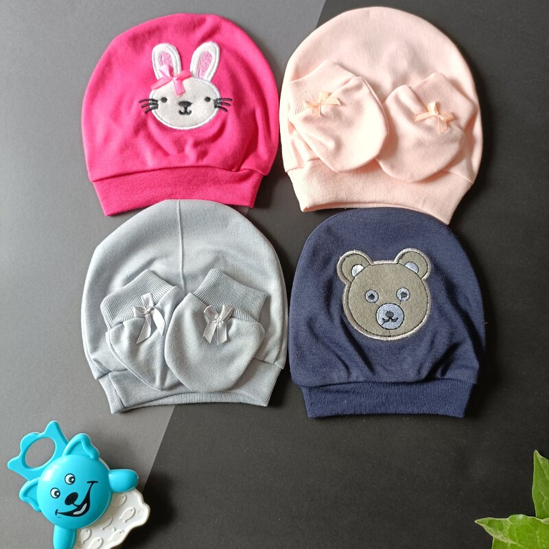 کلاه و دستکش نوزادی نخ پنبه اعلاء بدون حساسیت کیفیت تضمینی 
