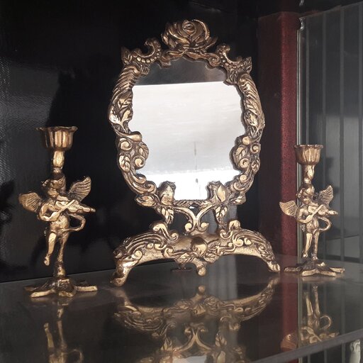آینه شمعدان برنز گل رز (فروش فوق العاده)