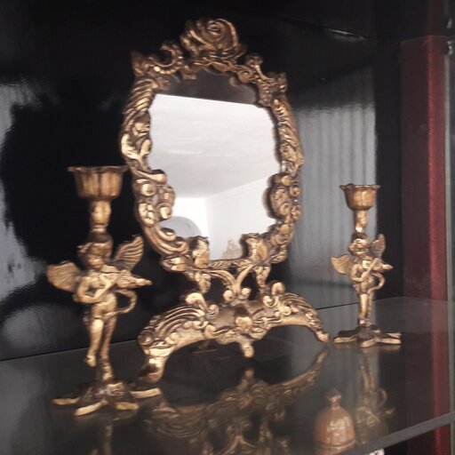 آینه شمعدان برنز گل رز (فروش فوق العاده)