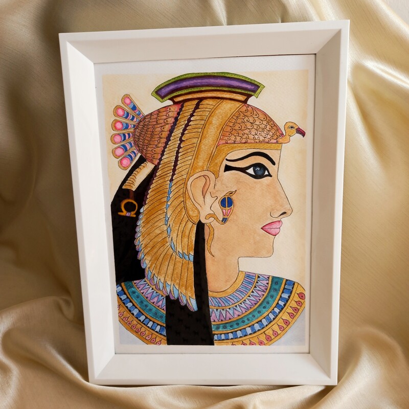 تابلو نقاشی آبرنگ و  گواش طرح زن مصری برند بانوی مهر 