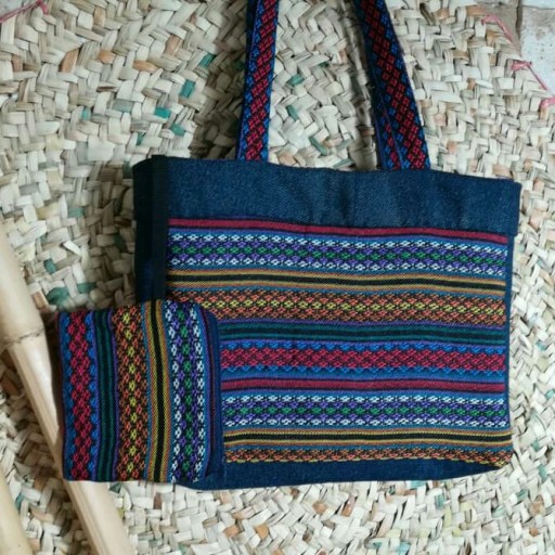 کیف پارچه ای سنتی رو دوشی زنانه به همراه کیف کوچک زیپ دار