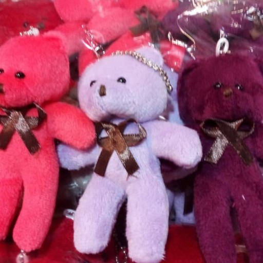 عروسک خرس آویز دار رنگی وقرمز