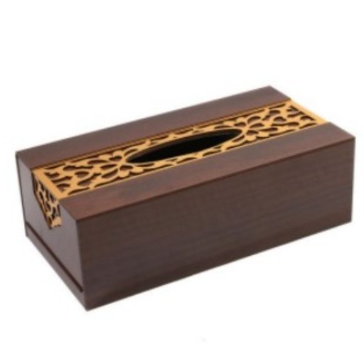 جعبه دستمال کاغذی طرح چوبی با مشبک طلایی