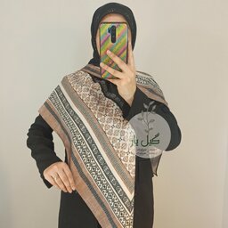 روسری نخی پائیزه مشکی/کرم کشمیر ( قواره 140 ، ایستایی بالا و کیفیت عالی)
