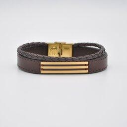دستبند چرم و طلا مردانه مدل سه خط