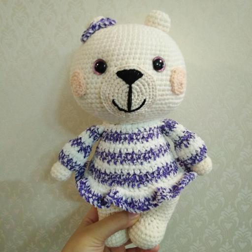 عروسک خرس کله گنده - بافتنی - 30 Cm - کاموا ایرانی