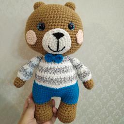 عروسک خرس کله گنده - بافتنی - 30 Cm - کاموا ایرانی