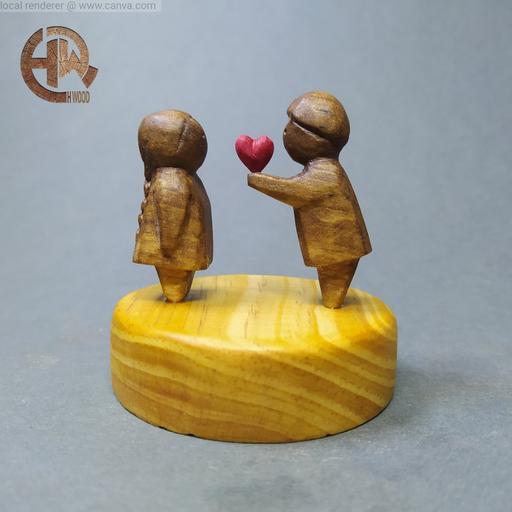 مجسمه چوبی فسقلی‌های عاشق/ کادویی و هدیه/ ولنتاین/ اچ وود